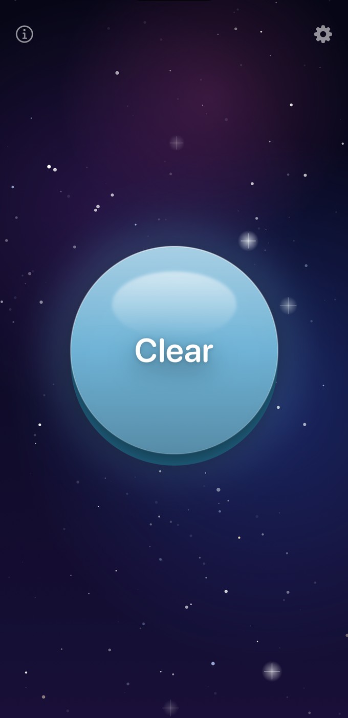 Clear's single calm button on a starry night sky