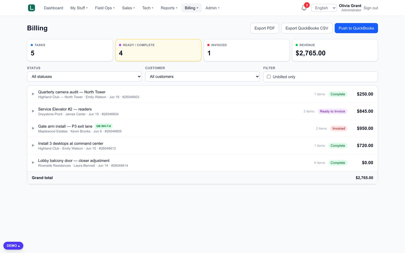 Billing export