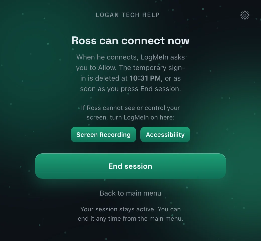 Ross can connect now, with End session